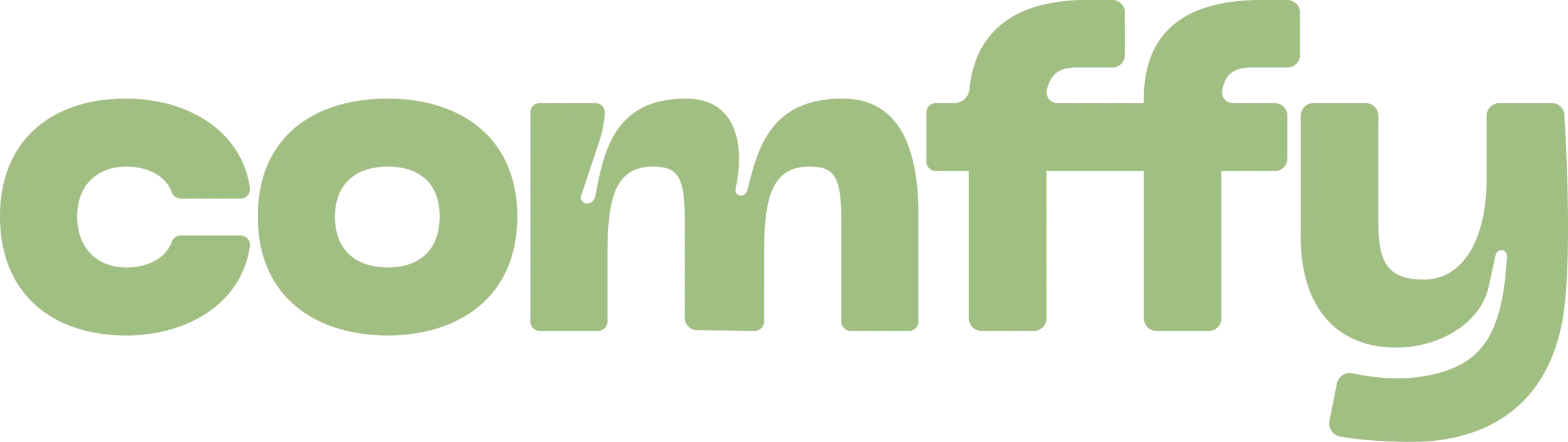 The word comffy is written in bold, lowercase, light green letters—perfect for branding cannabis products—on a transparent background.