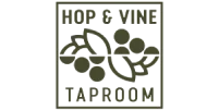 Logo featuring the text HOP & VINE TAPROOM with stylized hop cones and grape clusters, symbolizing a small business partnership agreement, inside a rectangular border.