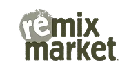 The image features the logo for remix market, ideal for a small business partnership agreement, with re in white on a gray circle and mix market in bold, dark green letters.