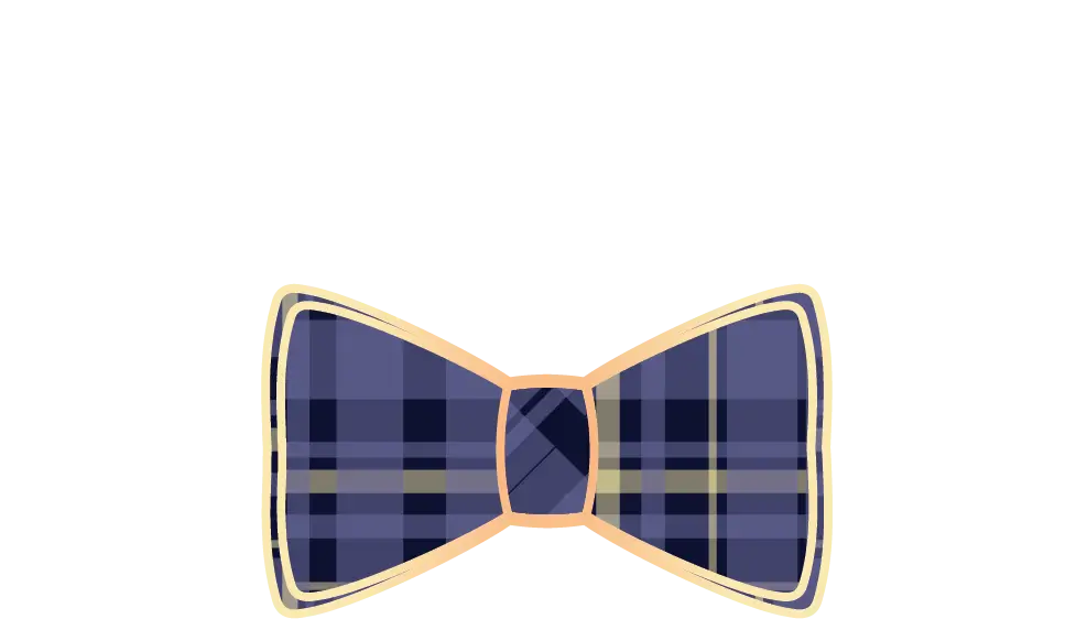 Dr. Henry's logo, featuring an illustration of a blue and navy plaid bow tie with a gold outline and matching center knot, inspired by sophisticated cannabis products branding.