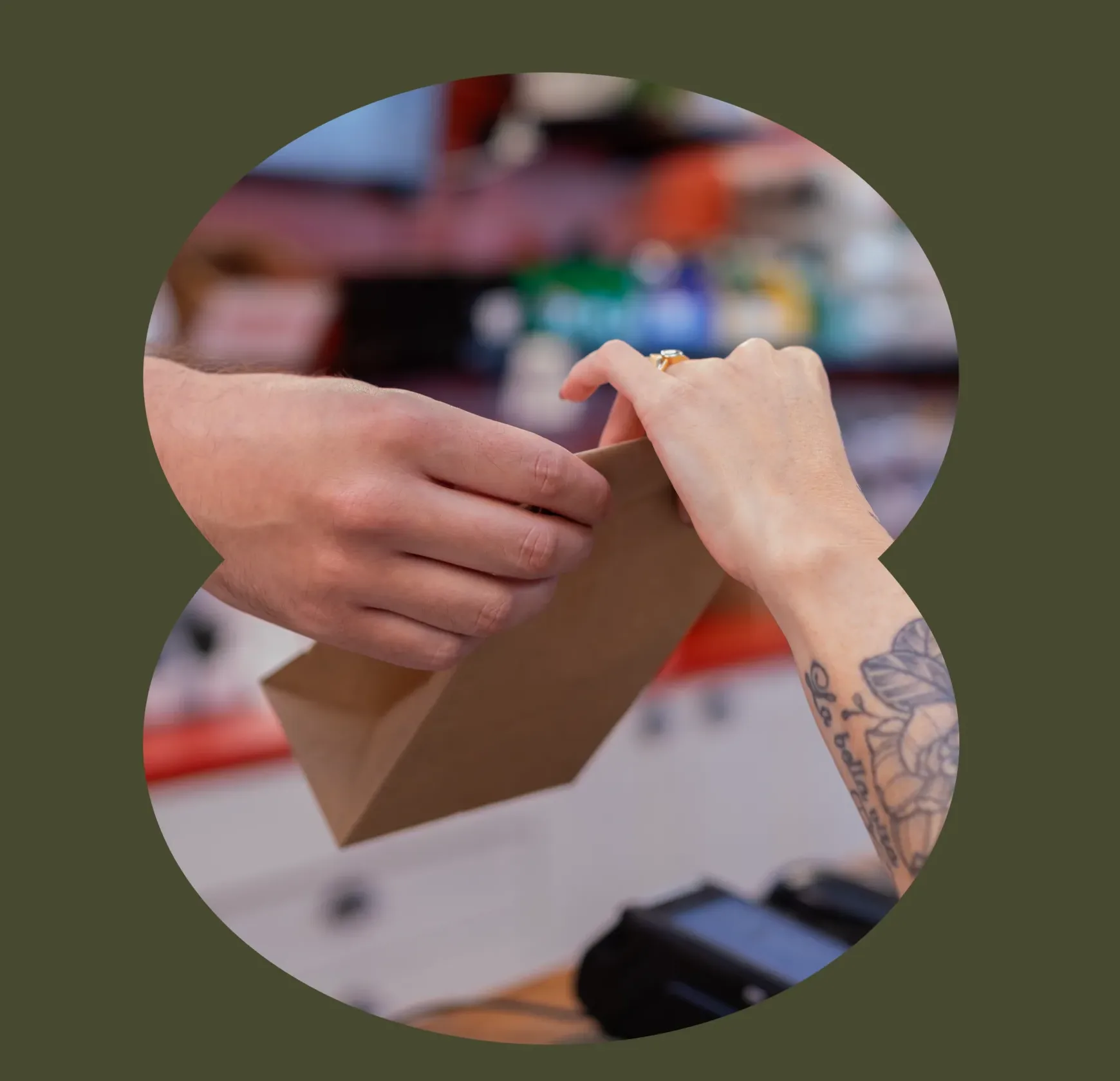 hand passing merchandise
