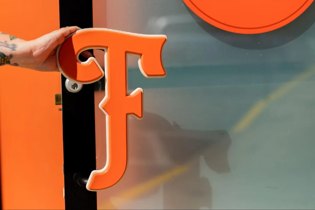 ‘F’ door handle outside of the Waterbury location.